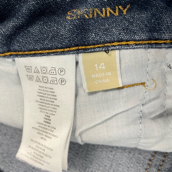 Michael Kors Medium Blue Wash Gold Button Logo Accent Skinny Denim Jeans size 14 - Picture 15 of 15